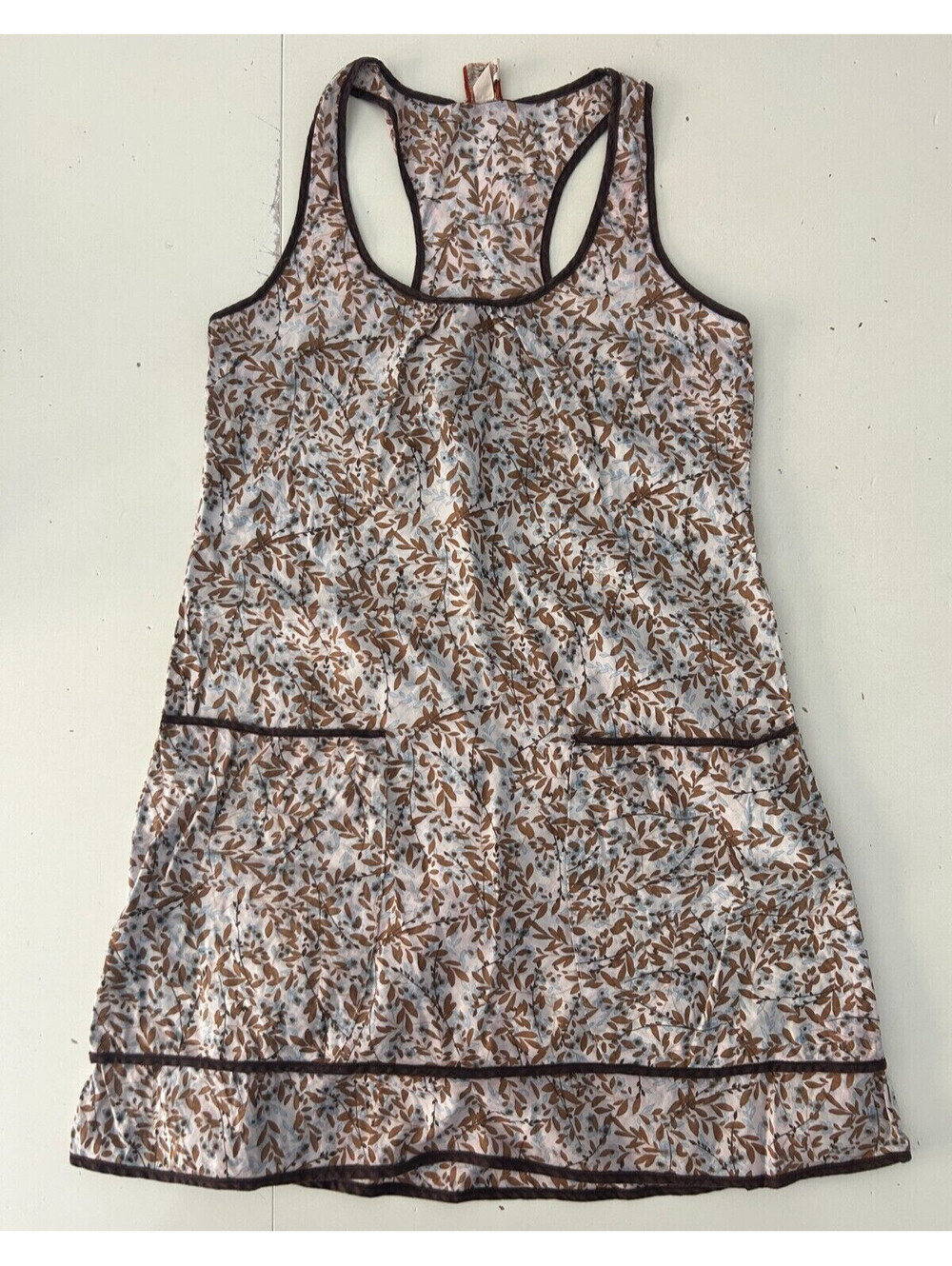 Burning Torch Blue & Brown Womens Apron Like Racer Back Floral Dress Small